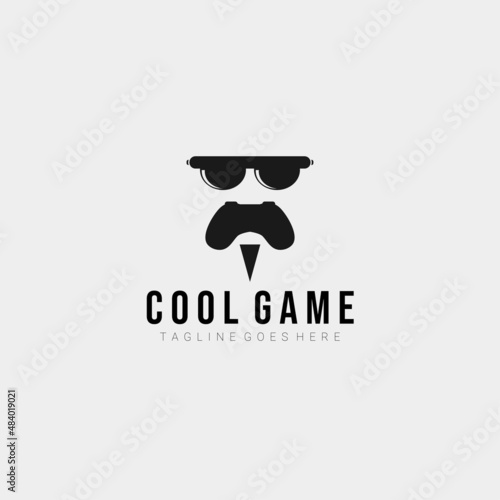 Cool game logo design. Joystick logo template with glasses and beard. Vector Illustration