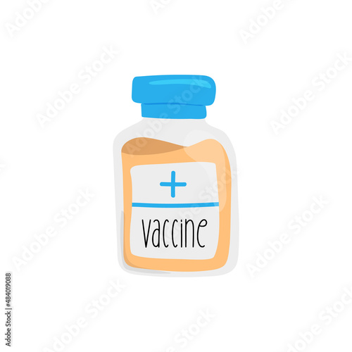 Simple flat doodle bottle with vaccine against the virus