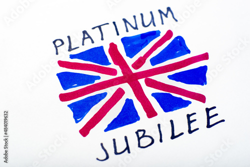 Queen jubilee british. Platinum Jubilee of Queen Elizabeth II. Drawn UK flag and inscription. photo