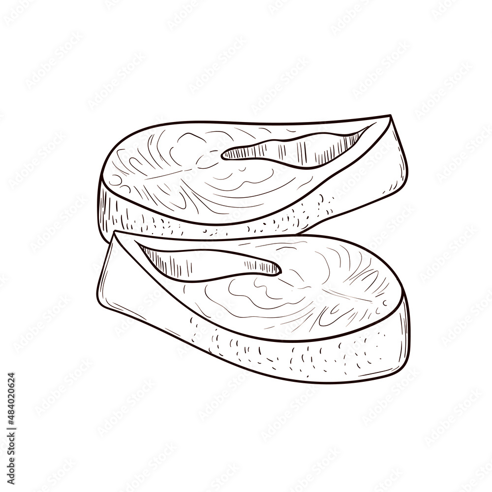 Trout steaks. Hand drawn vector illustration. Trout steaks. Hand drawn vector illustration.