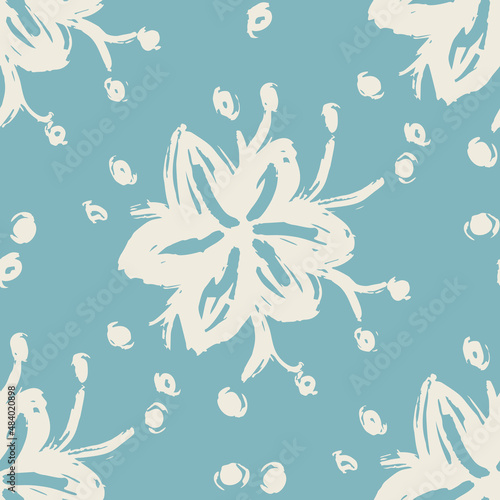 Gender neutral floral seamless vector background. Simple whimsical romantic 2 tone pattern. Kids nursery wallpaper or scandi all over print. 