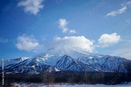 Snow covered Vilyuchinsky volcano in winter