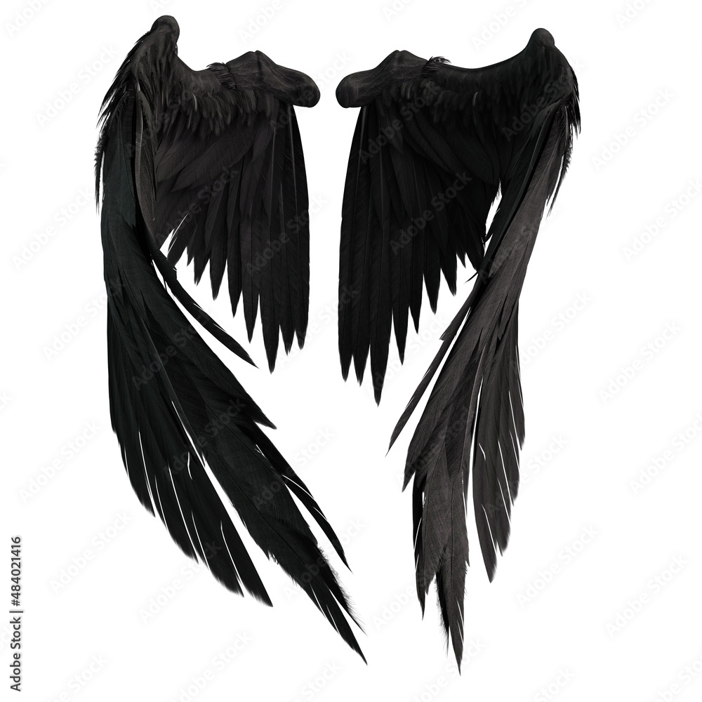 Fototapeta premium Pair of isolated white angel style wings with 3D feathers on white background, 3D Illustration, 3D Rendering