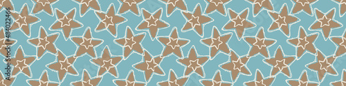 Gender neutral sleepy star and moon seamless vector background. Simple whimsical romantic 2 tone pattern banner. Kids nursery wallpaper or scandi band.