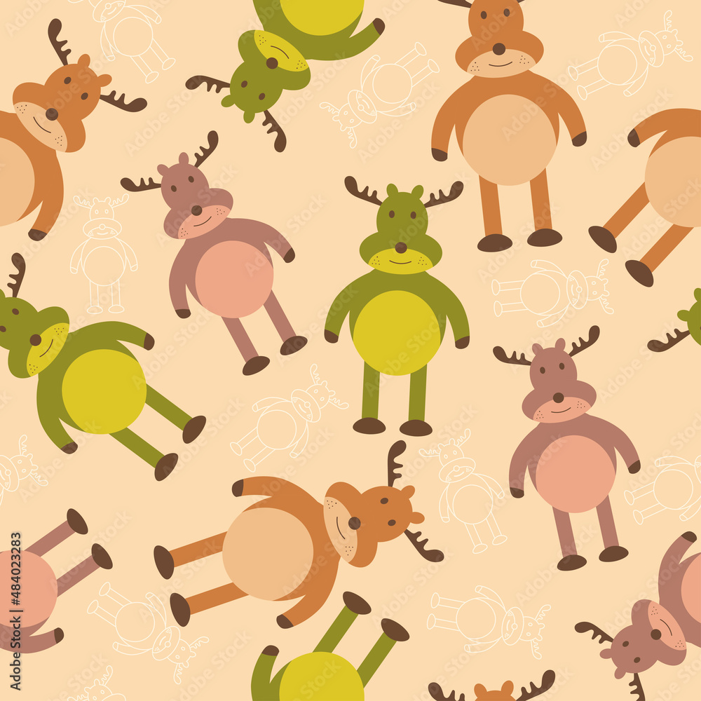 Fototapeta premium Cartoon deer on a pink background. Vector