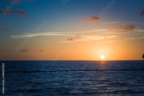 Beautiful sunrise at sea. Dawn on the Atlantic ocean. The sun is © decorator