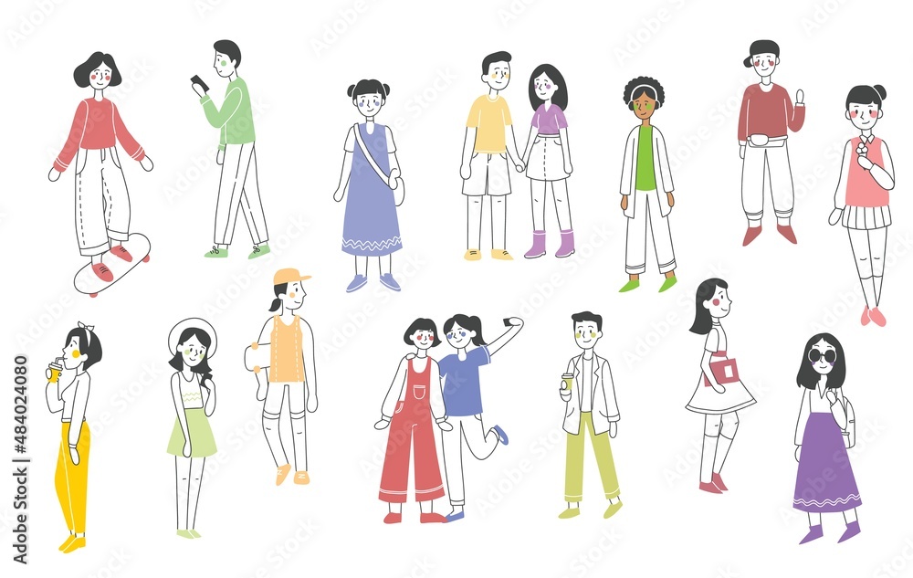 Vector illustration in flat design of group of people doing different activity