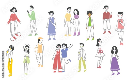 Vector illustration in flat design of group of people doing different activity