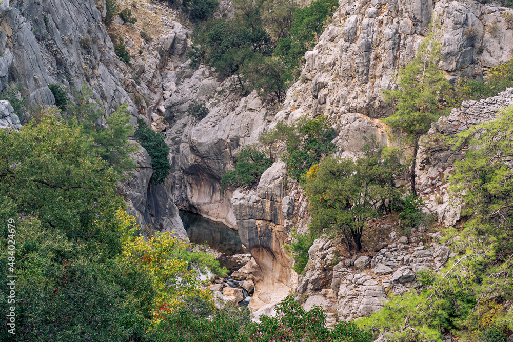 landscape with a small mountain river in a deep rocky gorge in the Taurus mountains, Turkey