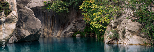 natural rocky canyon with blue water in Goynuk, Turkey