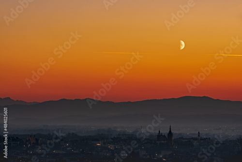 moonlight sunset and sunset over city