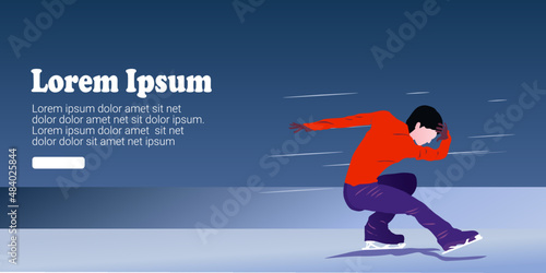 UI design of abstract man skating on ice on an abstract blue background, male Figure Skaters