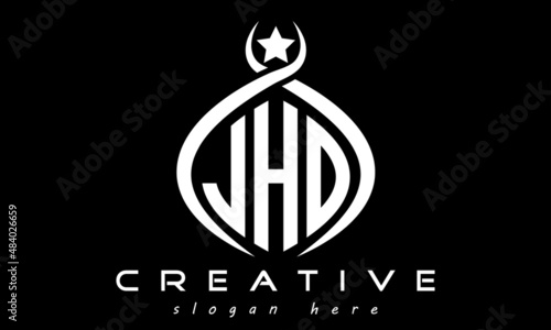 JHO three letters monogram curved oval initial logo design, geometric minimalist modern business shape creative logo, vector template