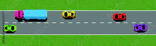 Horizontal banner of cars old games pixel vector