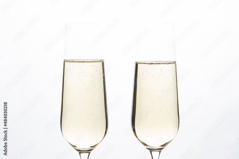 Champagne glasses on a white background.Alcoholic beverages. Champagne glasses on a white background.Alcoholic beverages.