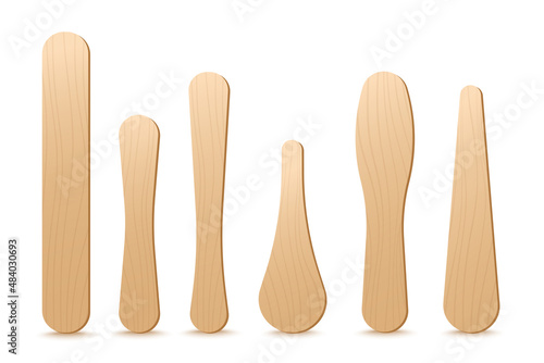 Ice cream or popsicle wooden sticks, realistic vector illustration isolated on white background.