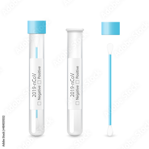 Medical Covid-19 smear swab test mockup realistic vector illustration isolated.