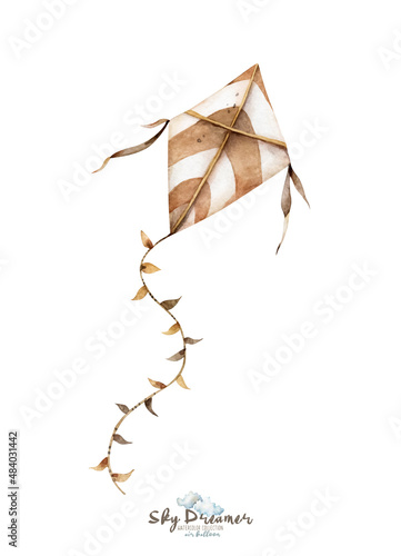 kite, watercolor in vintage style, freedom set, watercolor set in pastel colors