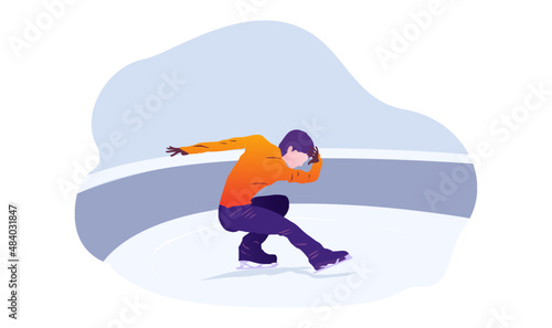 UI design of abstract man skating on ice on an abstract blue background, male Figure Skaters