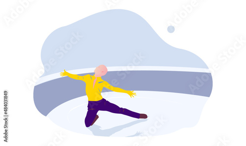 UI design of abstract man skating on ice on an abstract blue background, male Figure Skaters