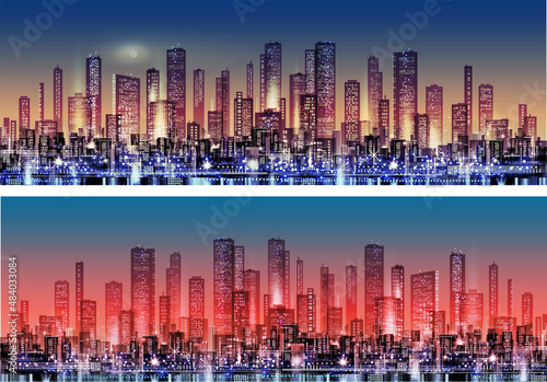 City background with architecture, skyscrapers, megapolis, buildings, downtown.