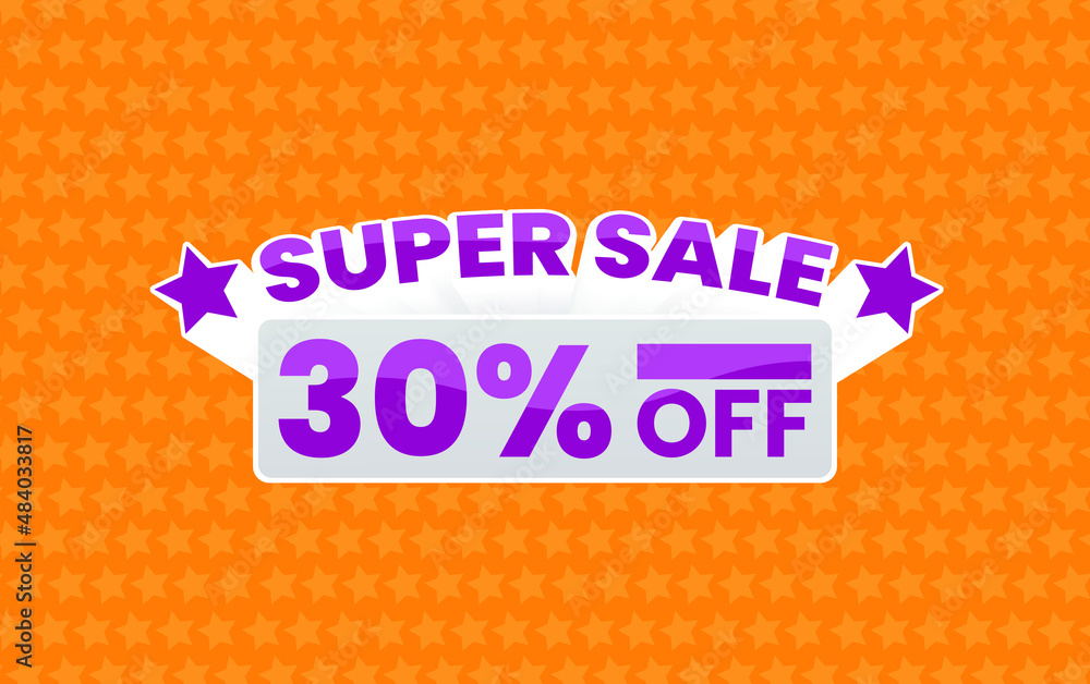 30% off purple with stars and orange background with stars