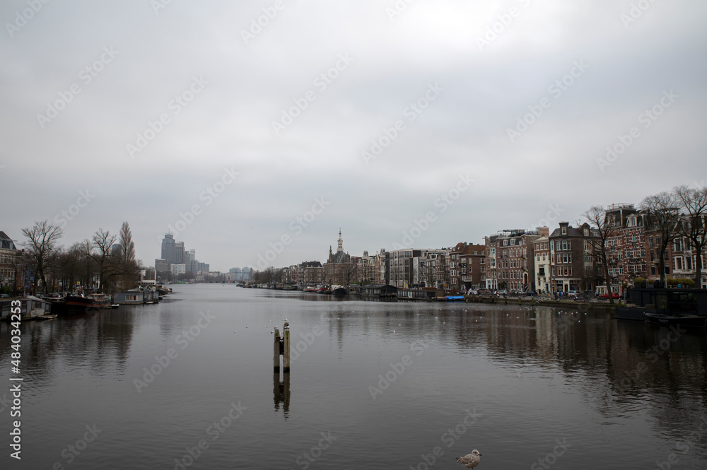 View From The Nieuwe Amstelbrug Bridge At Amsterdam The Netherlands 26-1-2022