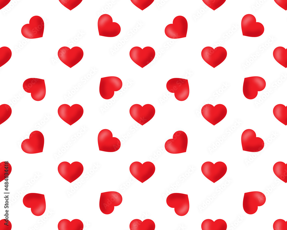 Simple heart shape seamless pattern in diagonal arrangement. Love and romantic theme background. Red vector wallpaper.