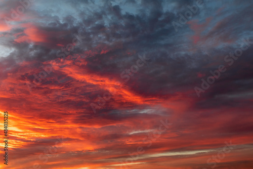 Red sky with white clouds - perfect for sky replacement © Armensl
