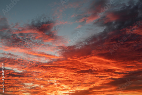 Red sky with white clouds - perfect for sky replacement