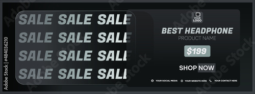 black and white banner design template for technology products sale