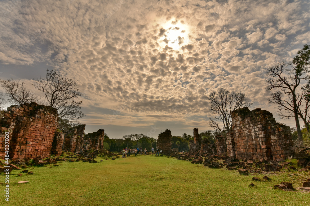 
Panoramic shot of San Ignacio´s Jesuitic Ruins, in San Ignacio Town, Misiones, Argentina with an expressive sky

