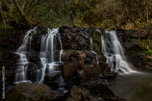 Fototapeta Naklejka Na Ścianę i Meble -  Multiple water drops cascades in Misiones, Argentina, South América called Natural Park Salto Küppers near El Dorado City. Küppers cascade natural park
