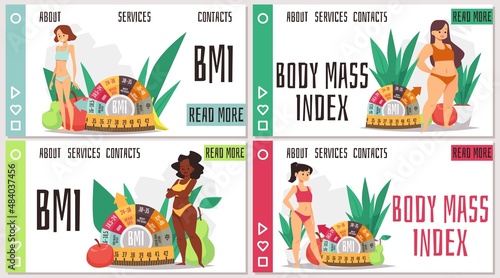 BMI from weight deficit to overweight and obesity, landing page template - flat vector illustration.