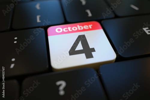October 4 date on a keyboard key, 3d rendering