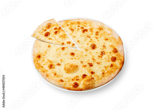Italian pizza four cheeses on white isolated background
