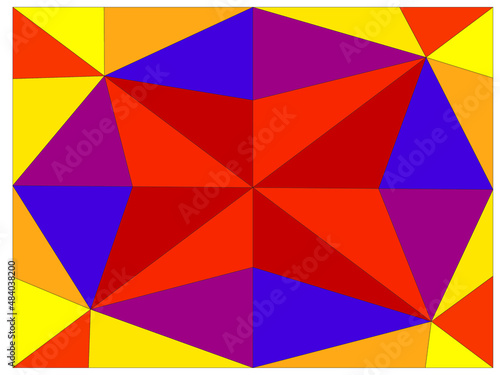 Grafika wektorowa powstała w wyniku wypełnienia obszaru roboczego trójkątami o różnym wymiarze i kolorach. 