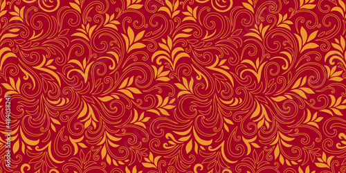 Elegant seamless pattern with leaves and curls. Luxury floral background. Vector illustration.