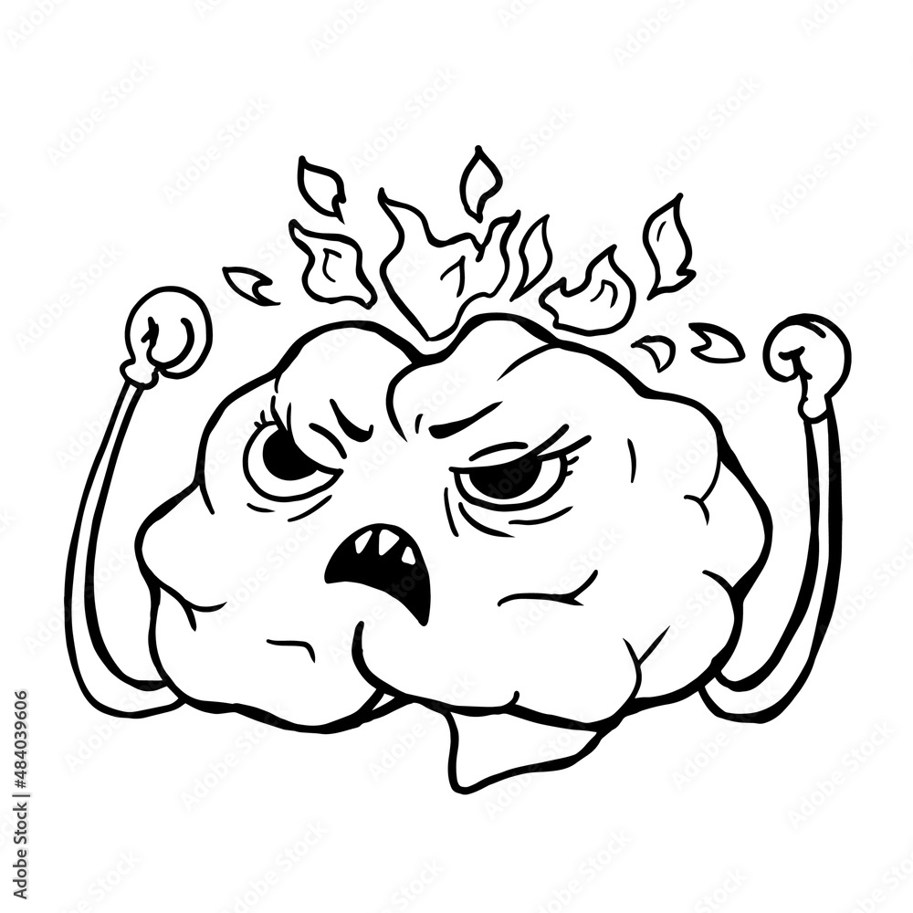 Obraz premium Angry brain character vector illustration on white background