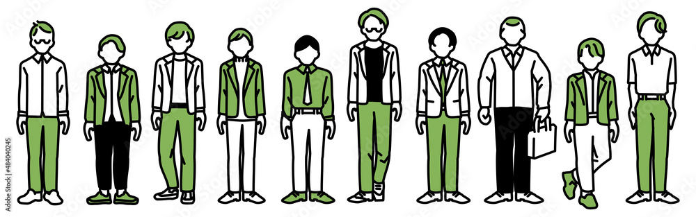 スーツやシャツを着た男性の全身イラストセット スーツやシャツを着た男性の全身イラストセット