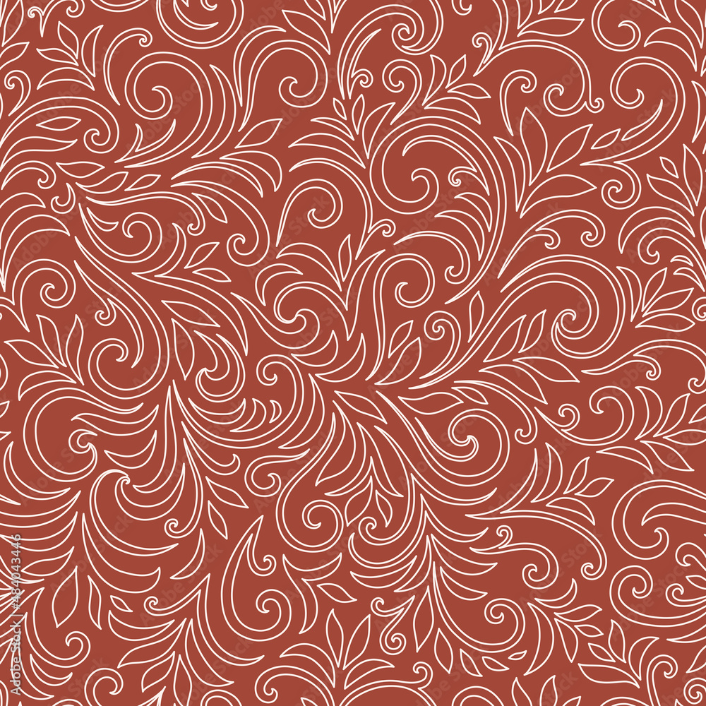 Elegant seamless pattern with leaves and curls. Luxury floral background. Vector illustration. Elegant seamless pattern with leaves and curls. Luxury floral background. Vector illustration.