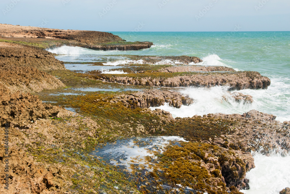 Natural landscape on the beach with sea view. Guajira, Colombia.