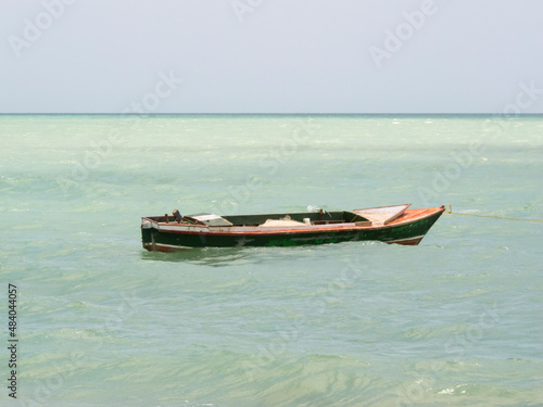 Boat on the crystal blue sea. Guajira, Colombia. 