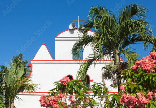 Capurgana church with blue sky. Capurgana, Acandi, Choco, Colombia; 