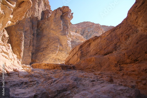 The gold colored canyon in the Death Valley desert