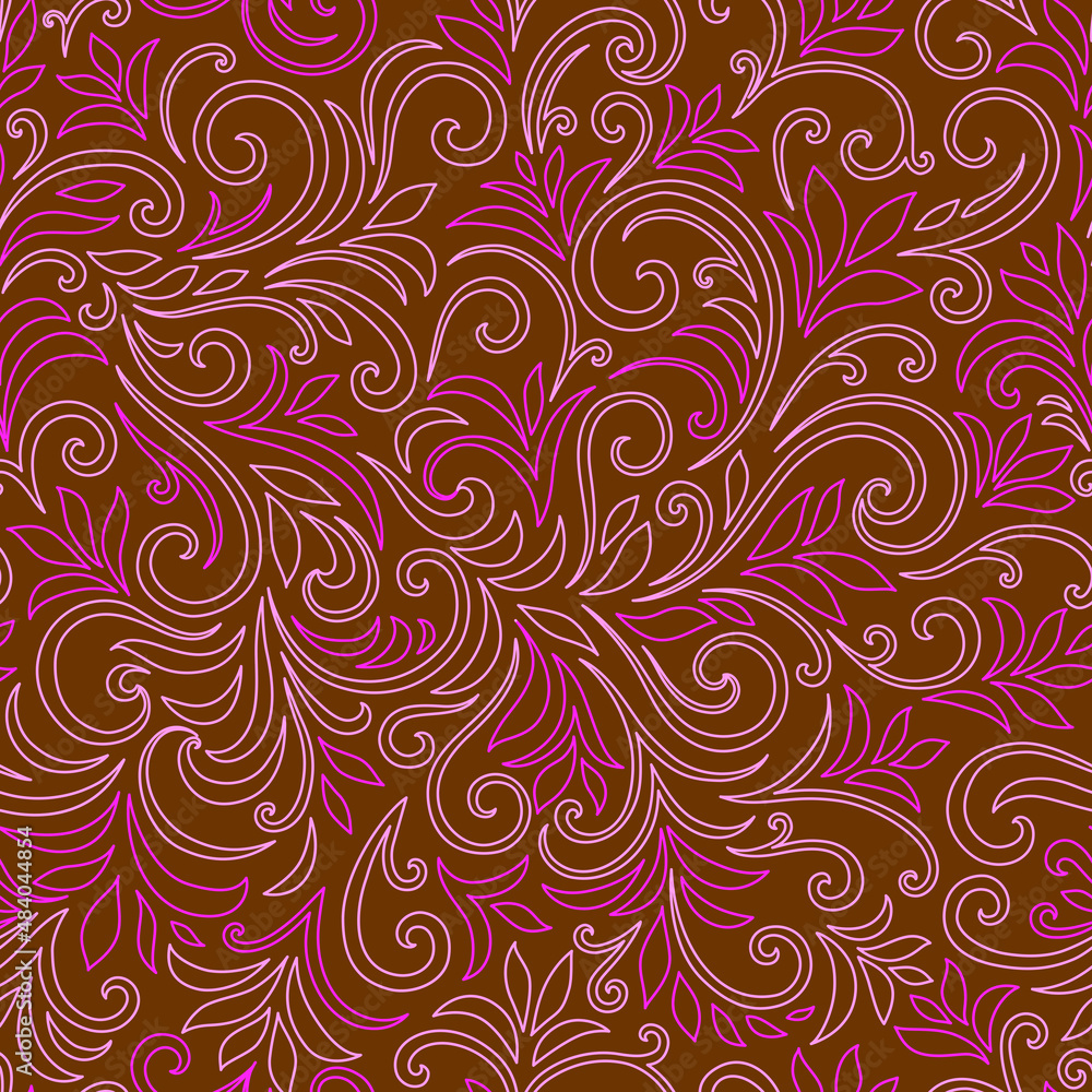 Elegant seamless pattern with leaves and curls. Luxury floral background. Vector illustration. Elegant seamless pattern with leaves and curls. Luxury floral background. Vector illustration.