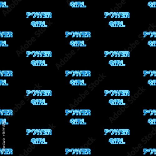 Power girl seamless pattern, bright vector illustration on black background.