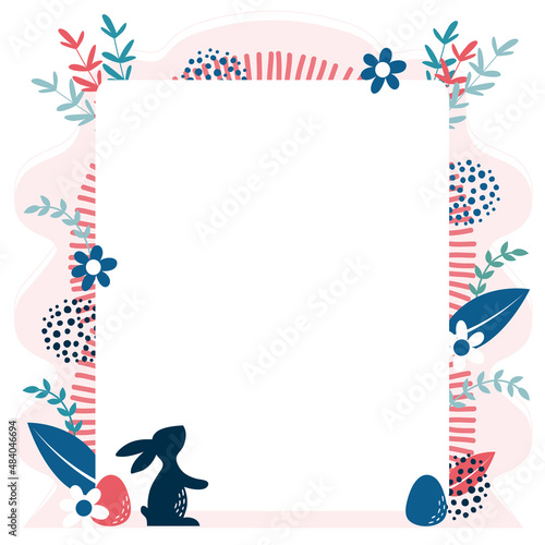 Ostern Vorlage mit Hase. Blumen und Ei für Poster, Karte, Broschüre, Cover, Banner, Deckblatt oder Menü. 