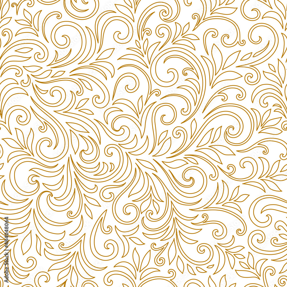 Elegant seamless pattern with leaves and curls. Luxury floral background. Vector illustration. Elegant seamless pattern with leaves and curls. Luxury floral background. Vector illustration.