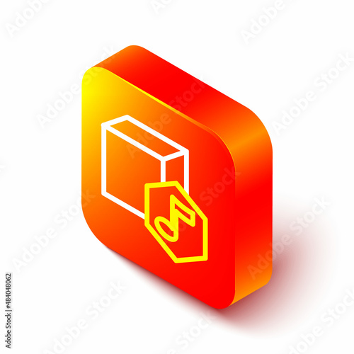 Isometric line NFT Digital crypto art icon isolated on white background. Non fungible token. Orange square button. Vector